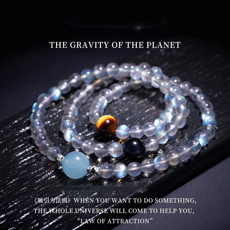 Natural Gray Moonlight Aquamarine Tiger Eye Bracelet - 图片 2