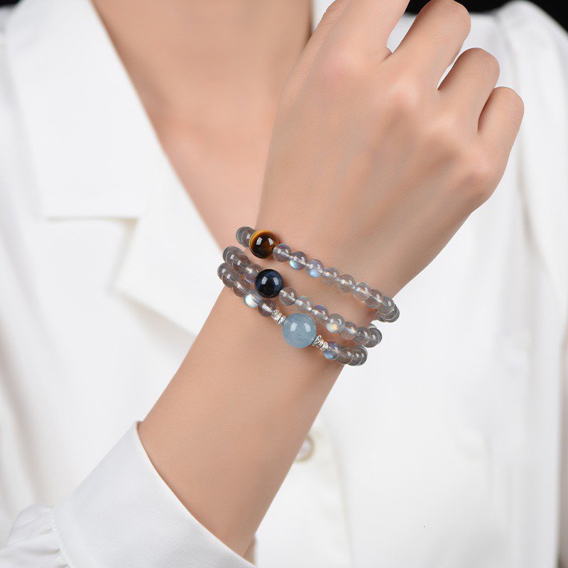 Natural Gray Moonlight Aquamarine Tiger Eye Bracelet - 图片 3