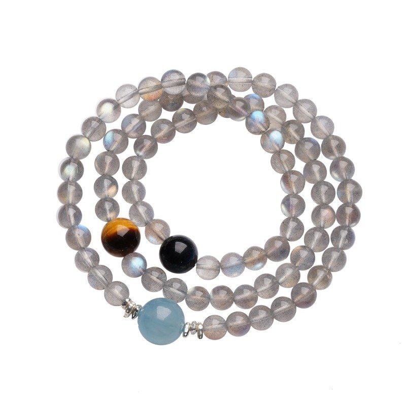 Natural Gray Moonlight Aquamarine Tiger Eye Bracelet - 图片 5